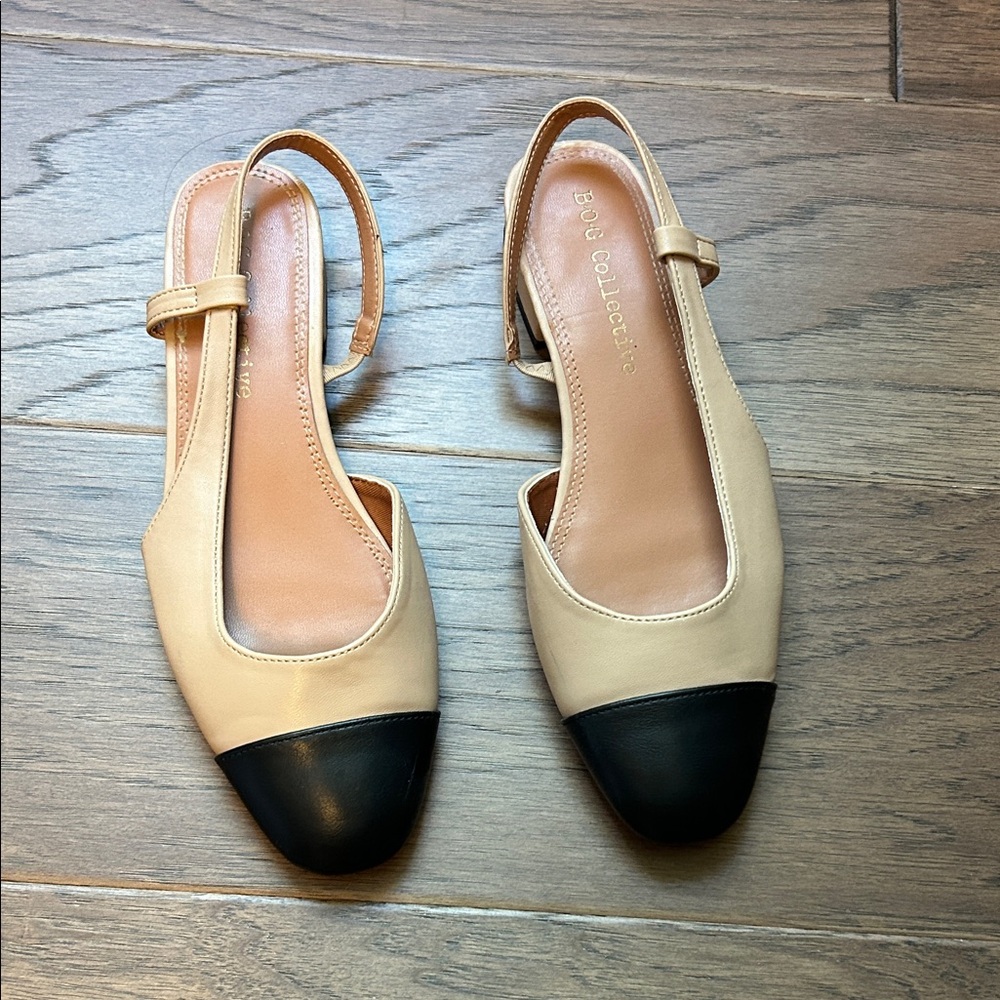 Black and tan Slingback flats